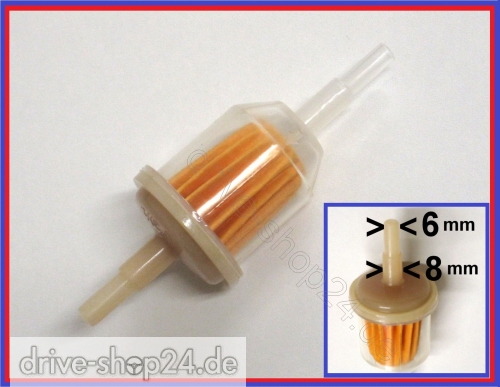 BENZINFILTER � 6-8 mm f�r Roller, Motorrad, Quad ATV, Kart, Auto