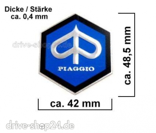 PIAGGIO 6-Eck EMBLEM Plakette Aufkleber Sticker Vespa 42x49mm