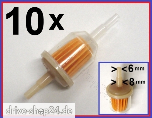 10x BENZINFILTER � 6-8 f�r Roller Motorrad Quad ATV Kart Auto